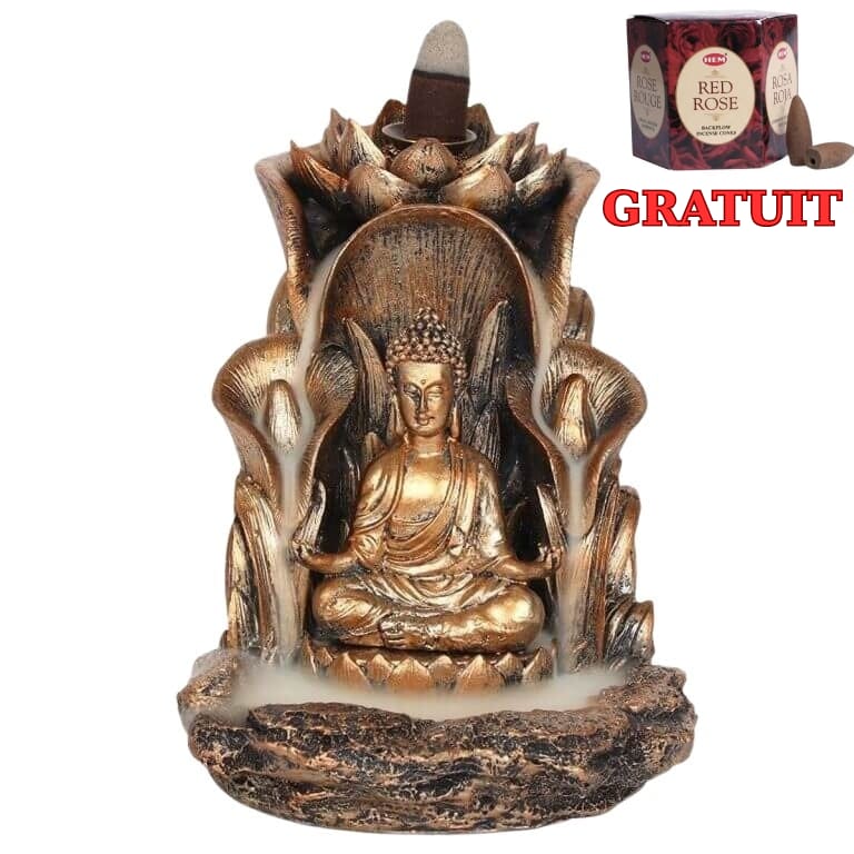 Suport conuri backflow Buddha bronz 17x18x15 cm + CADOU Conuri parfumate Trandafir HEM Suport conuri backflow Buddha bronz 17x18x15 cm + CADOU Conuri parfumate Trandafir HEM