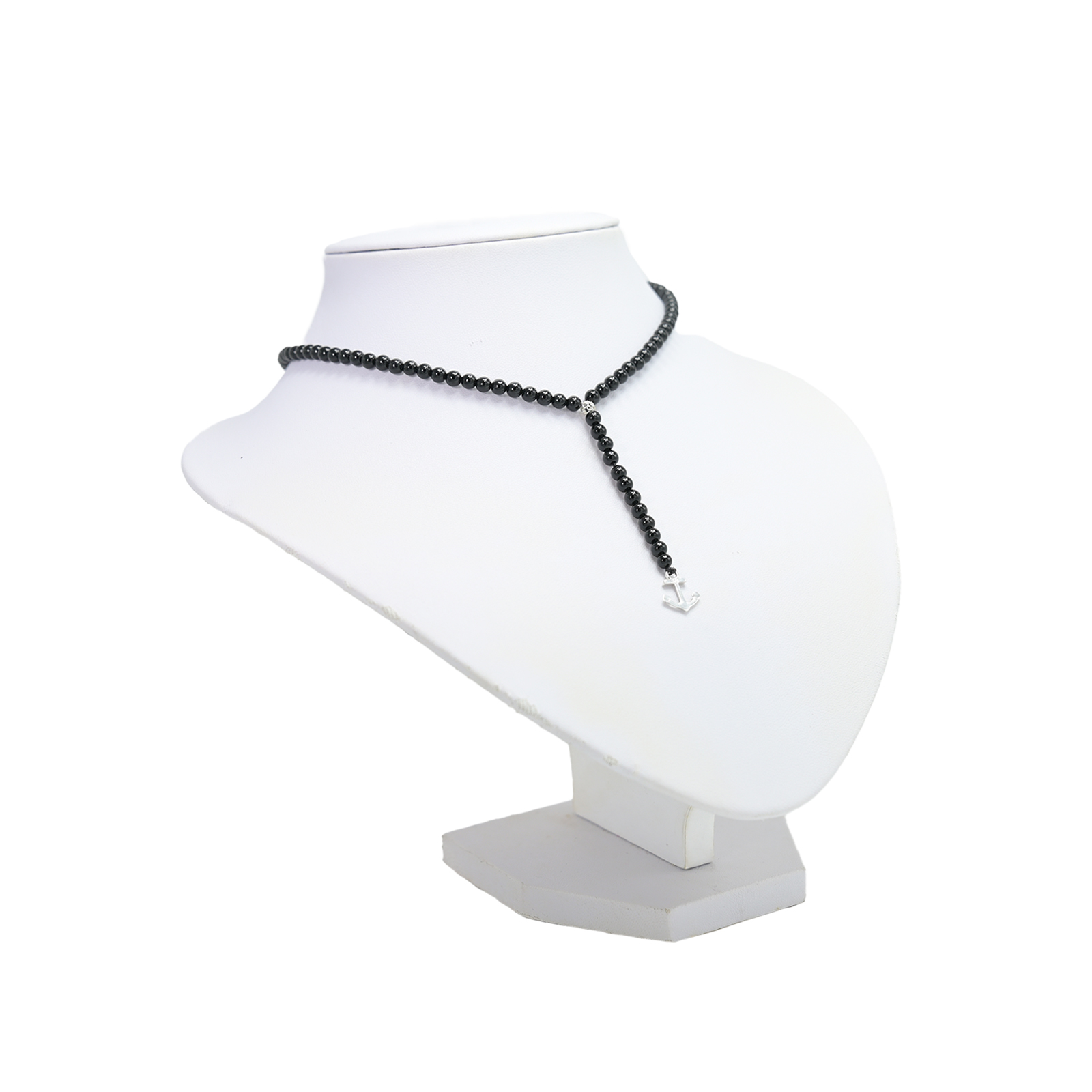 Colier Tip Rozariu cu Onix Negru 4 mm și Pandantiv Ancoră din Argint Colier Tip Rozariu cu Onix Negru 4 mm și Pandantiv Ancoră din Argint