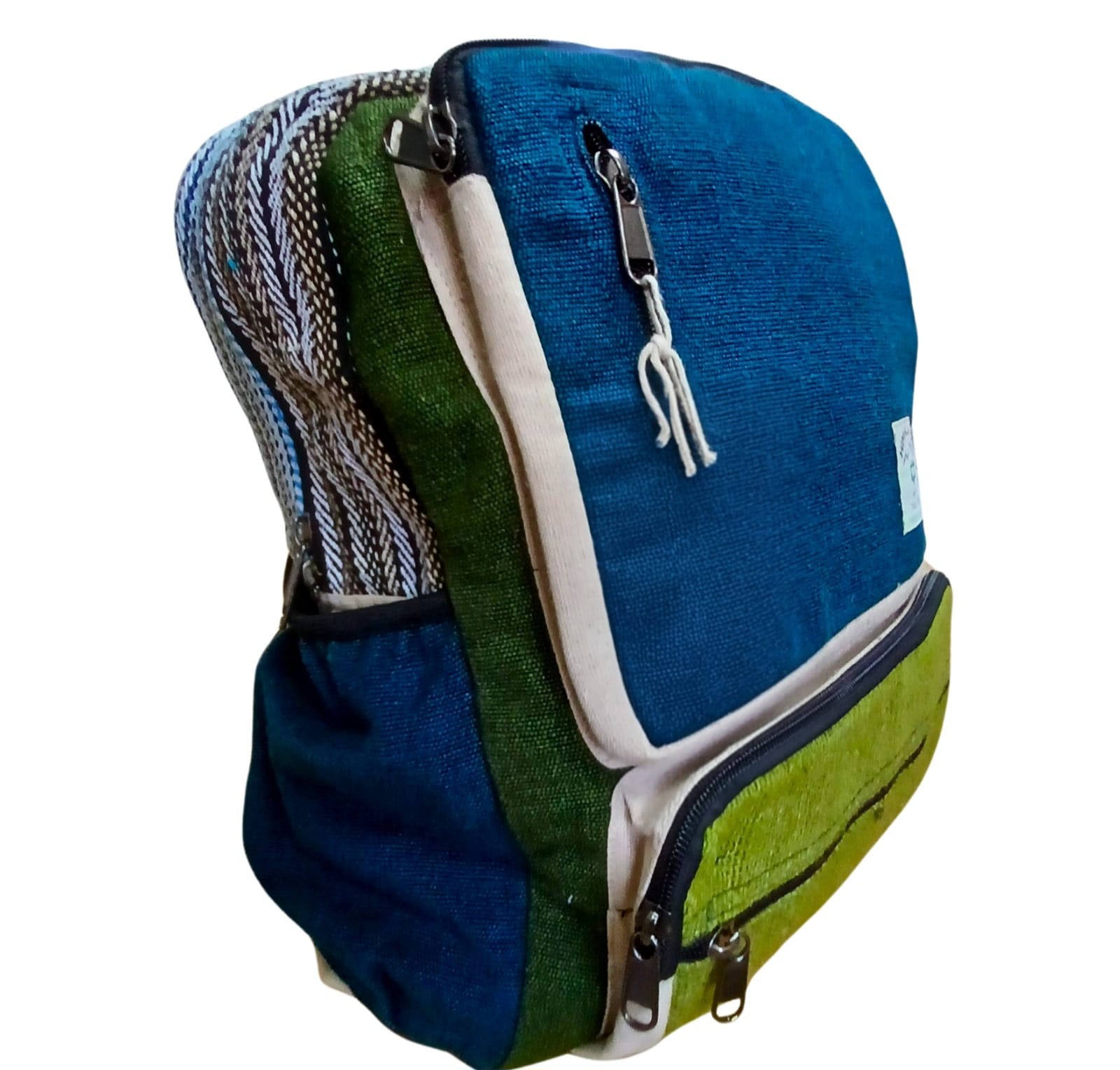 Rucsac mare din cânepă – albastru & verde salvie Rucsac mare din cânepă – albastru & verde salvie