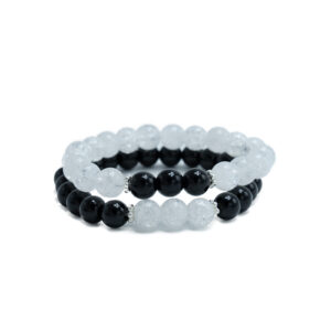 Set Brățări Cuplu Onix Negru & Cristal de Gheață